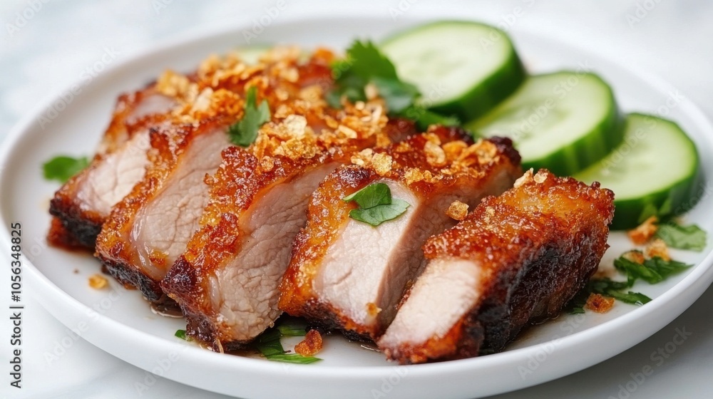 Crispy Fried Pork with Garlic and Cucumber Slices