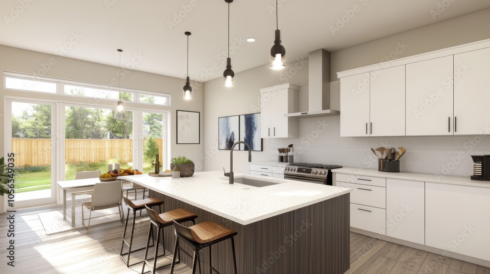 Modern Kitchen with Island and Natural Light Modern Kitchen with Island and Natural Light