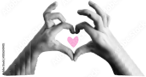 Halftone Hands Forming Heart Sigh
