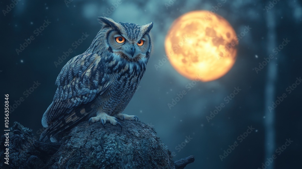 Wise Owl Under a Full Moon Wise Owl Under a Full Moon