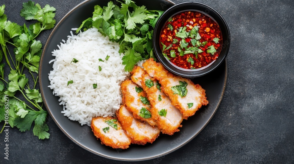 Thai Style Fried Pork with Rice and Sauce Thai Style Fried Pork with Rice and Sauce