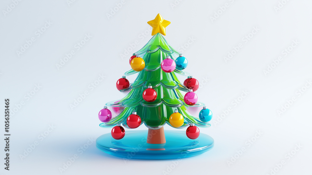 Simple, cute, clipart, 3D Christmas tree with colorful ornaments Simple, cute, clipart, 3D Christmas tree with colorful ornaments