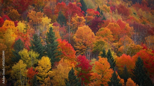 A vibrant tapestry of fall colors paints the forest, showcasing the beauty of nature's seasonal transformation.