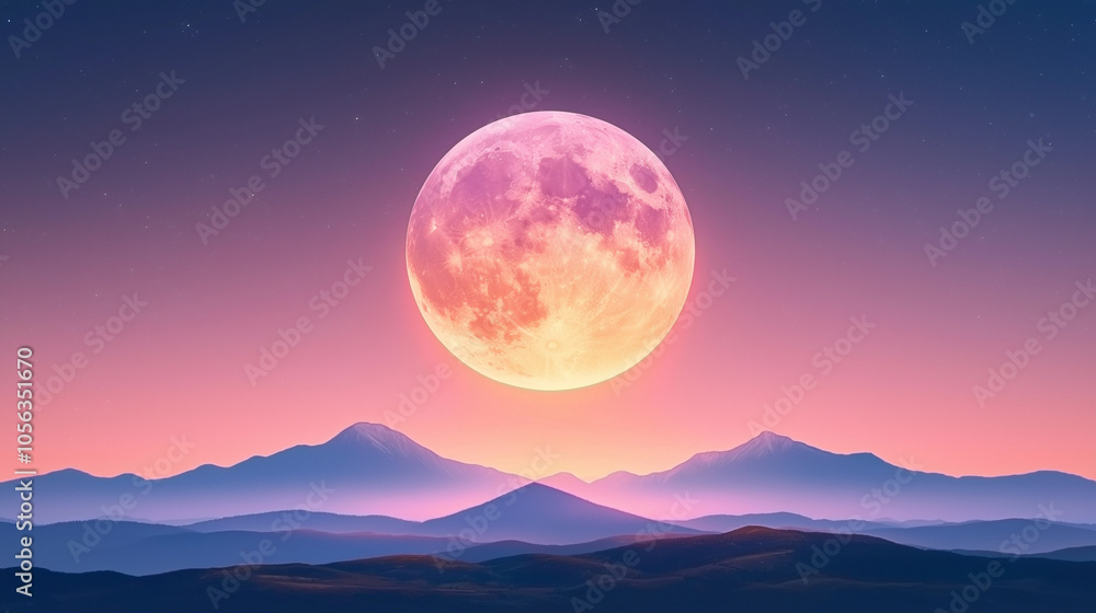 Pink Moonrise Over Mountains Pink Moonrise Over Mountains