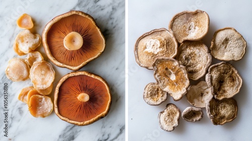 Dried Mushrooms on Marble Surface