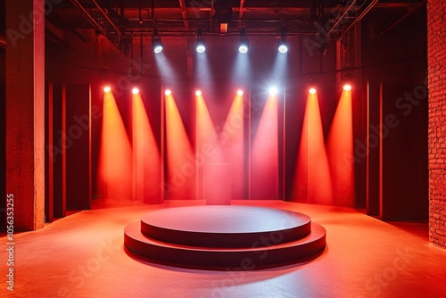 decor of a fashion show with a podium in the center and spotlights ,generative ai photo