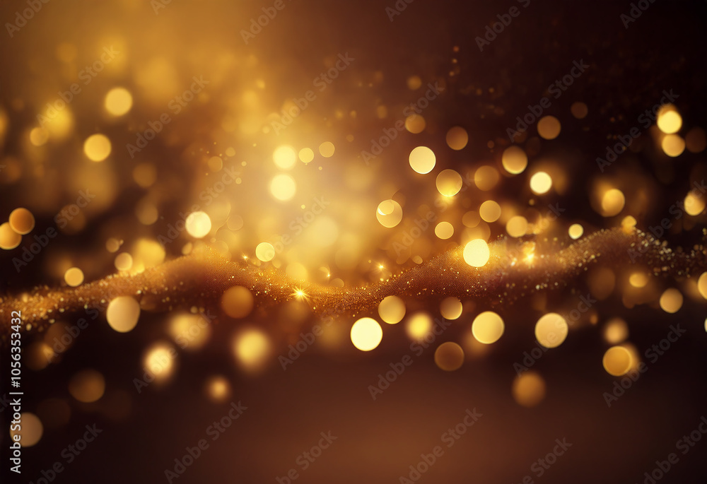A shimmering wave of golden light and bokeh on a dark background. A shimmering wave of golden light and bokeh on a dark background.