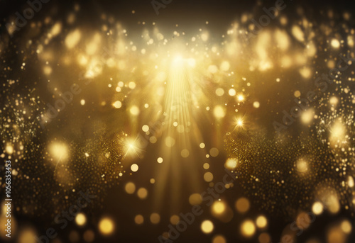 A golden glow emanates from the center of the image, with blurred lights and bokeh effects creating a sense of celebration and joy.