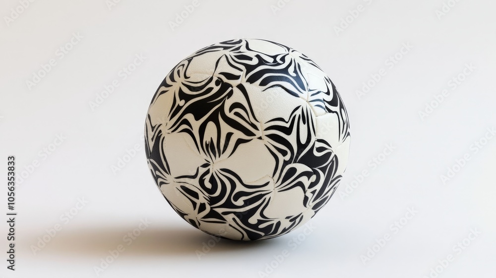 Artistic representation of a classic black and white soccer ball on a pristine white backdrop, showcasing its iconic pattern Artistic representation of a classic black and white soccer ball on a pristine white backdrop, showcasing its iconic pattern