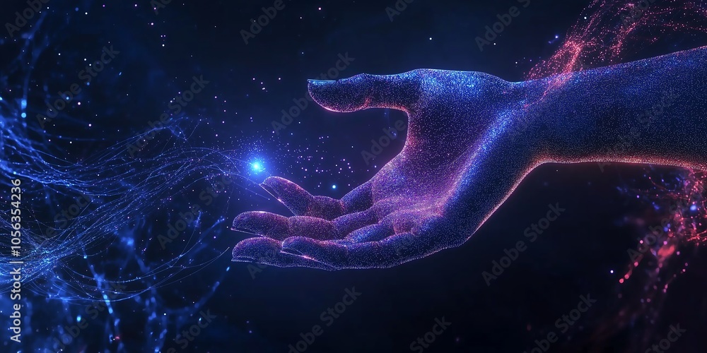 Digital Hand Triggering Light Waves and Symbols, Representing Innovation and Technological Progress in a Futuristic Scene Digital Hand Triggering Light Waves and Symbols, Representing Innovation and Technological Progress in a Futuristic Scene