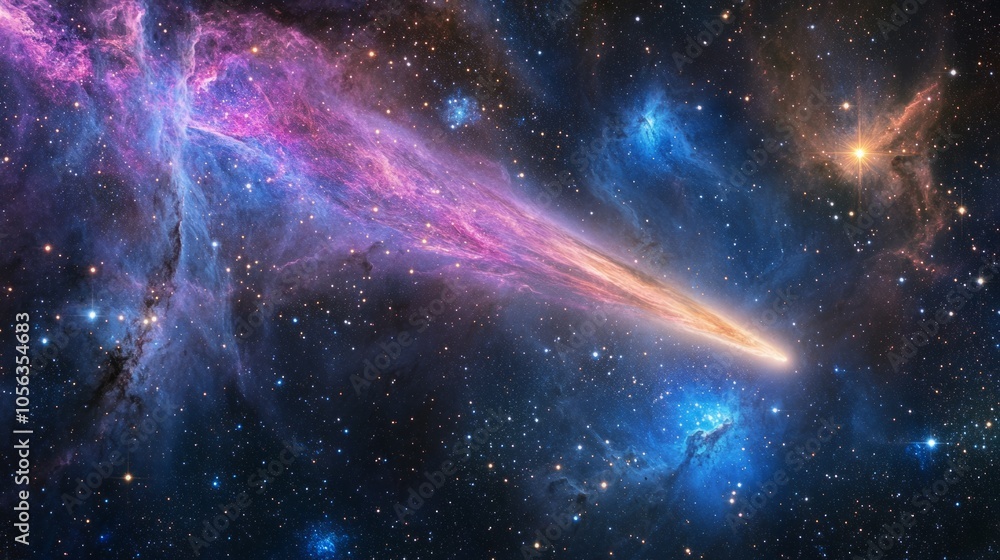 a tail flying radiantly across a starry sky, passing colorful nebulae generative ai a tail flying radiantly across a starry sky, passing colorful nebulae generative ai