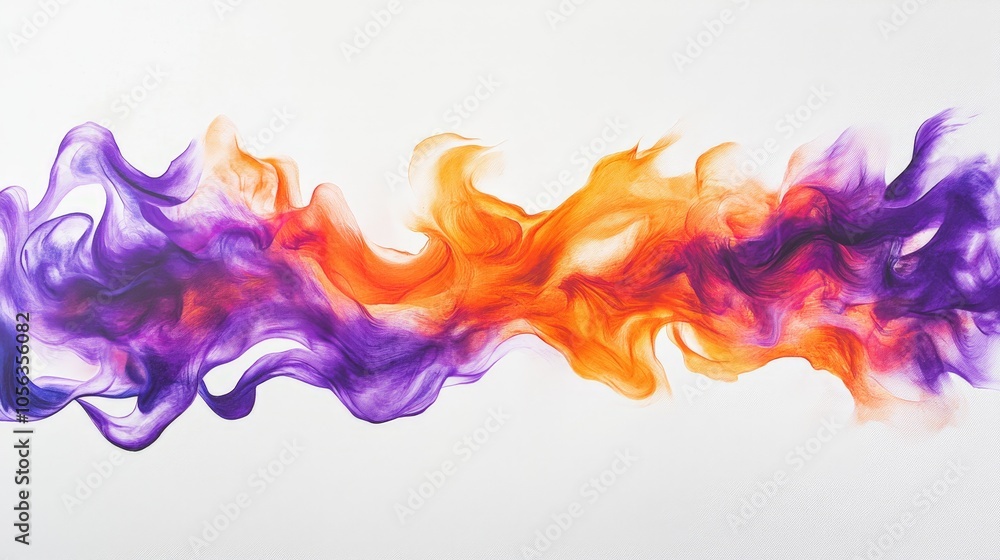 Artistic white backdrop showcasing vivid purple and orange flames, capturing the fiery movement and energy in a stunning visual effect Artistic white backdrop showcasing vivid purple and orange flames, capturing the fiery movement and energy in a stunning visual effect