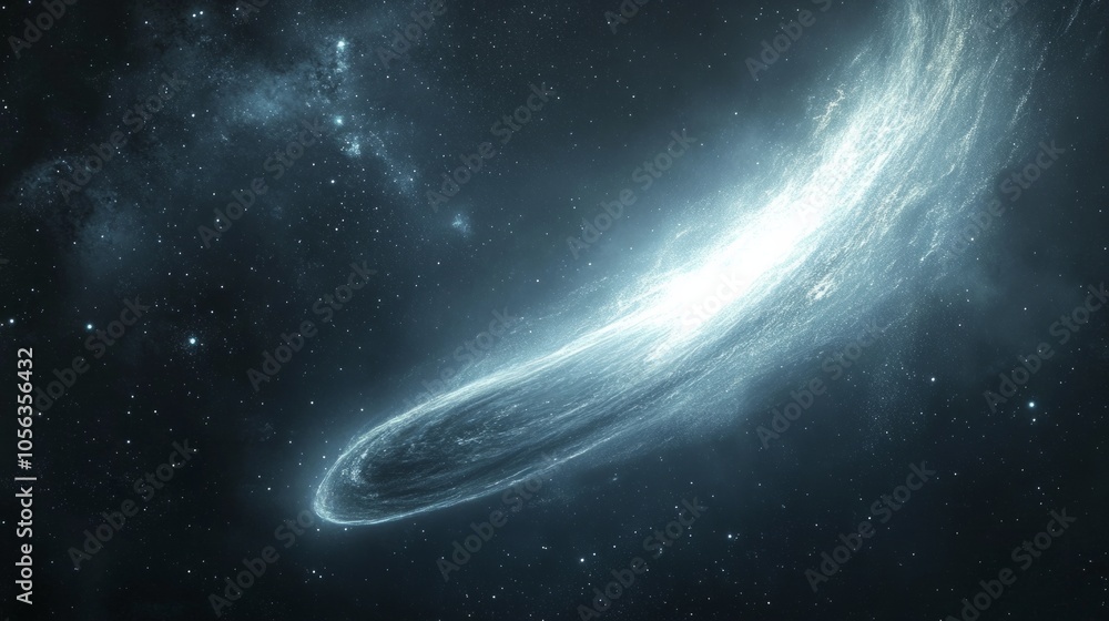 Fototapeta premium comet's bright tail shines against the dark expanse of the universe, with swirling galaxies and stardust generative ai