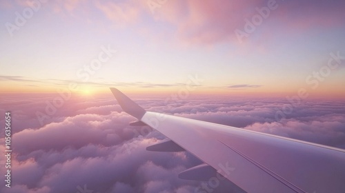 Sunset View from Airplane Wing Above Clouds