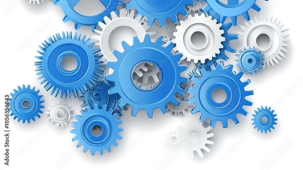 Abstract Blue and White Cogs on White Background Abstract Blue and White Cogs on White Background