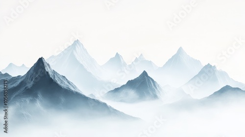 Wallpaper Mural Artistic white background showcasing a misty mountain landscape, emphasizing the ethereal quality of the fog shrouding the majestic peaks Torontodigital.ca