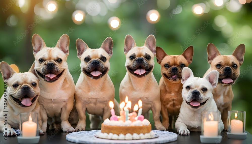 Adorable small dogs celebrate a joyful birthday with cake and candles in a fun gathering of furry friends Adorable small dogs celebrate a joyful birthday with cake and candles in a fun gathering of furry friends