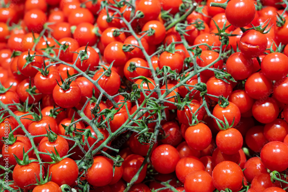 delicious ripe red cherry tomatoes background. delicious ripe red cherry tomatoes background.