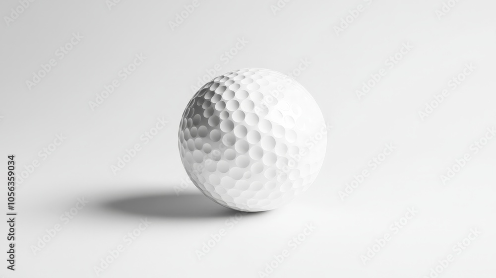Artistic white background with a single white dimpled golf ball, capturing its clean design and textured surface Artistic white background with a single white dimpled golf ball, capturing its clean design and textured surface