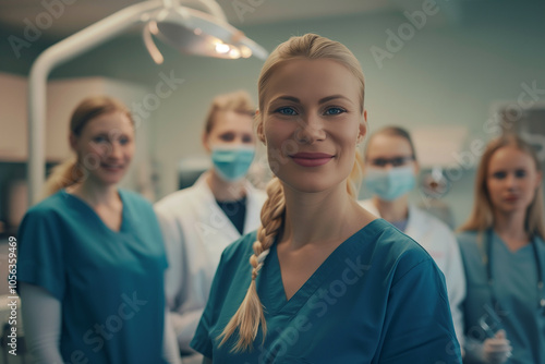 Photography of a group of Norway dental clinic workers with the dentist in front.