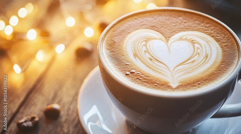 Heart-Shaped Foam Art on Coffee in Warm Setting Heart-Shaped Foam Art on Coffee in Warm Setting