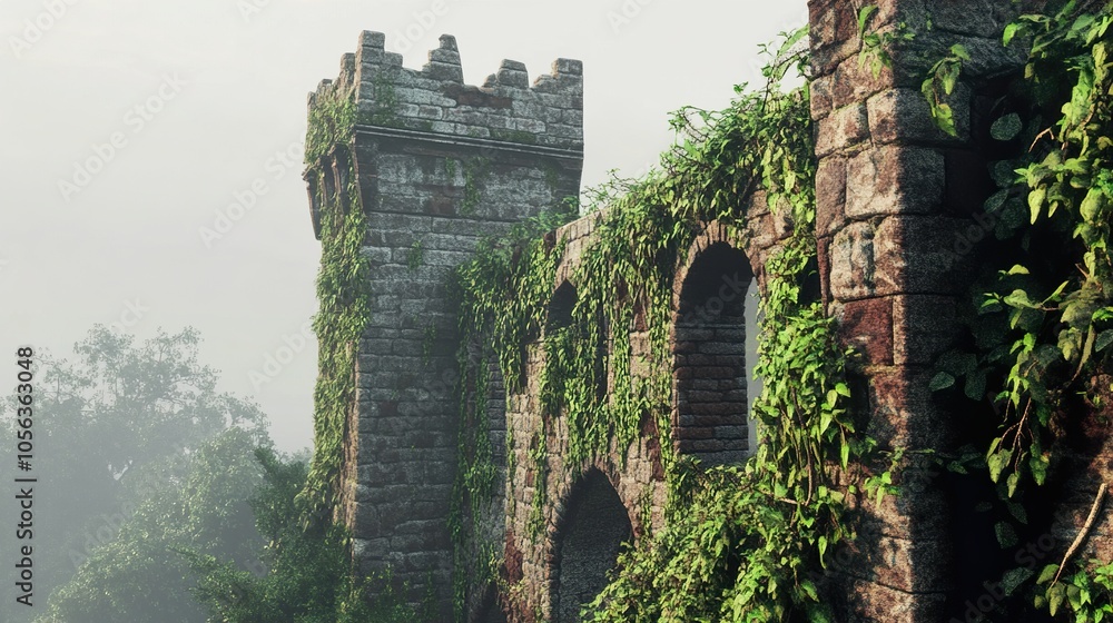 Overgrown Ruins of a Medieval Castle Tower Overgrown Ruins of a Medieval Castle Tower