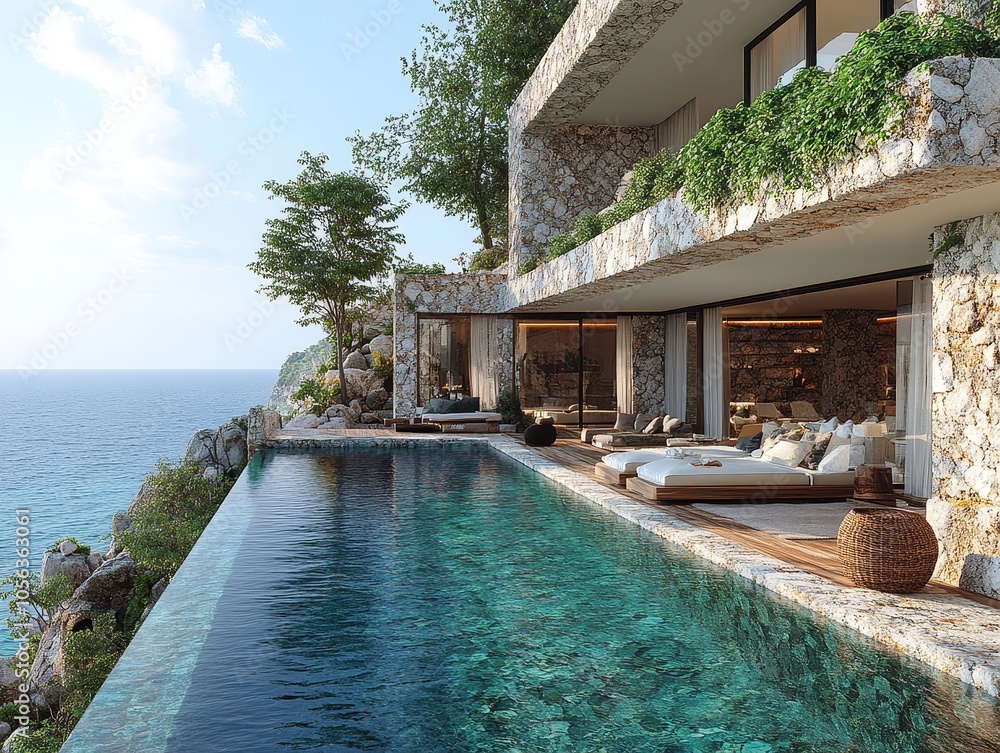 Obraz premium Modern Cliffside Villa with Infinity Pool and Ocean View