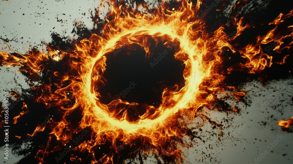 Artistic white surface showcasing a vivid, circular fiery energy design, with pulsating flames and radiant patterns suggesting high intensity Artistic white surface showcasing a vivid, circular fiery energy design, with pulsating flames and radiant patterns suggesting high intensity