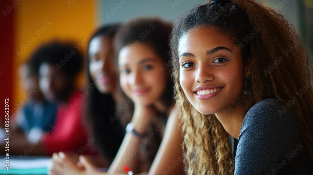 Smiling young woman in a classroom Smiling young woman in a classroom