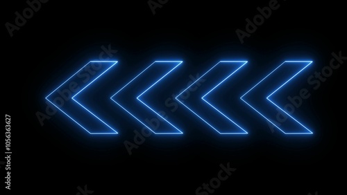 Abstract set of glowing neon arrows. . Glowing neon arrow pointers on black background.