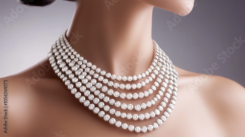 Elegant Pearl Necklace Display on Model