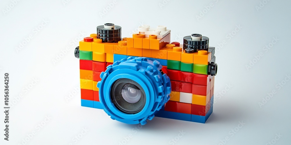Fototapeta premium Colorful toy camera built from colorful blocks.