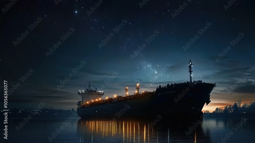 Ship Silhouetted Against Starry Night Ship Silhouetted Against Starry Night