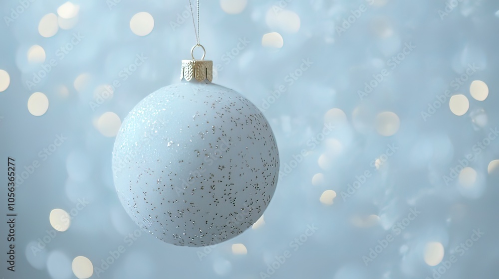 Sparkling White Christmas Ornament Against a Blue Background Sparkling White Christmas Ornament Against a Blue Background