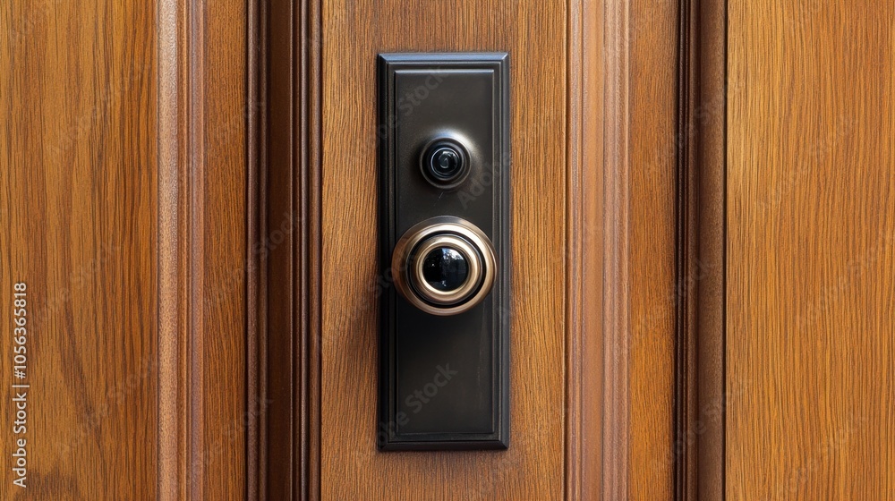 Stylish Door Knob and Camera on Wooden Entrance Stylish Door Knob and Camera on Wooden Entrance