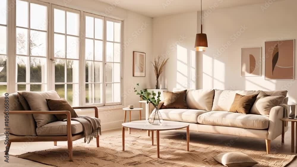 Modern living room interior with sunlight Modern living room interior with sunlight