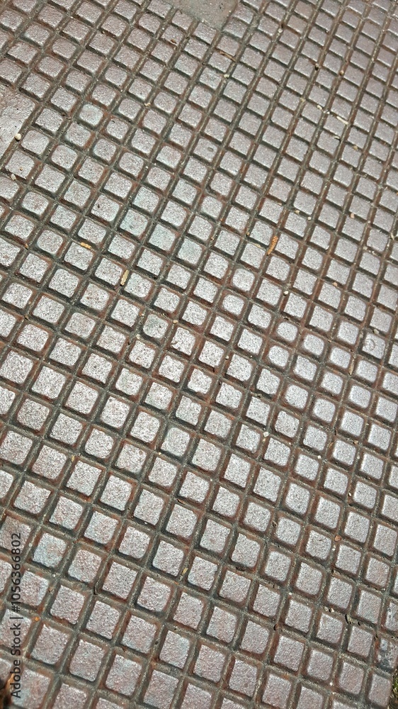 Obraz premium Textura geométrica de metal da chapa na calçada.