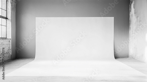 Minimalist photography studio a blank canvas for creative expression against a neutral grey backdrop photo