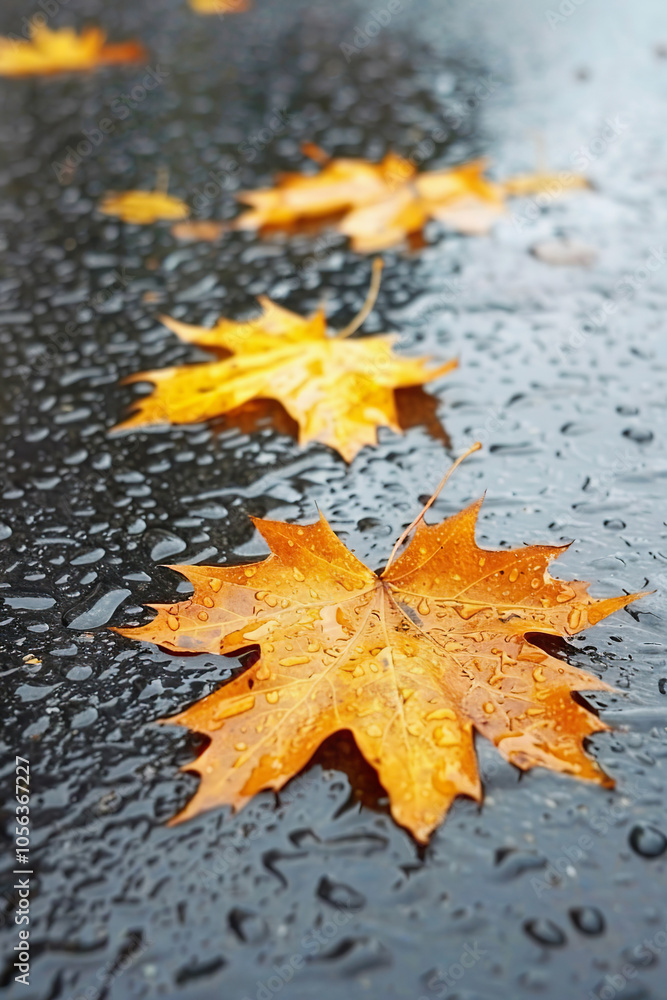 Autumn Leaves on Rain Soaked Pavement Nature Beauty in Fall Weather Autumn Leaves on Rain Soaked Pavement Nature Beauty in Fall Weather