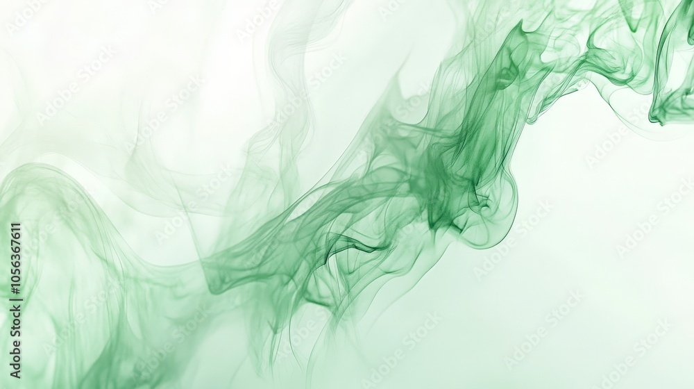 Clean white backdrop showcasing green mystical smoke blending into abstract flame art, creating a striking and ethereal visual experience Clean white backdrop showcasing green mystical smoke blending into abstract flame art, creating a striking and ethereal visual experience