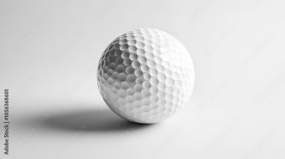 Clean white background featuring an isolated white dimpled golf ball, emphasizing its iconic texture and smooth finish Clean white background featuring an isolated white dimpled golf ball, emphasizing its iconic texture and smooth finish