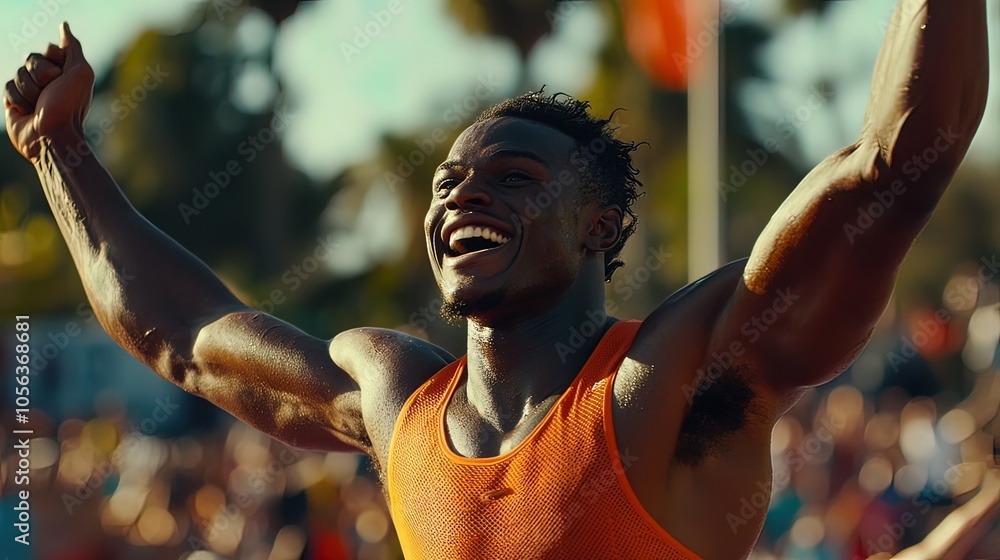 Triumphant Athlete Celebrating Victory Triumphant Athlete Celebrating Victory