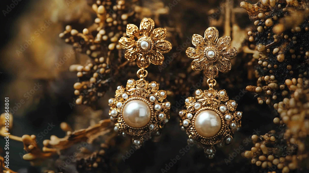 close-up of gold antique earings.ai generative close-up of gold antique earings.ai generative