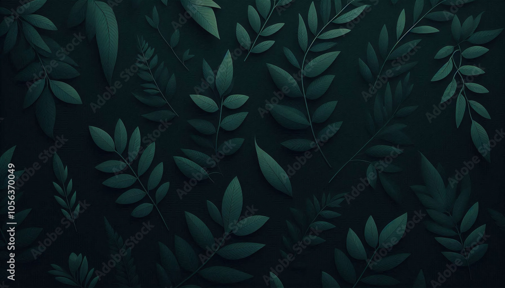 Dark green background with a simple leaf pattern. The dark forest color adds depth and contrast to the natural elements of leaves. Generative AI. Dark green background with a simple leaf pattern. The dark forest color adds depth and contrast to the natural elements of leaves. Generative AI.