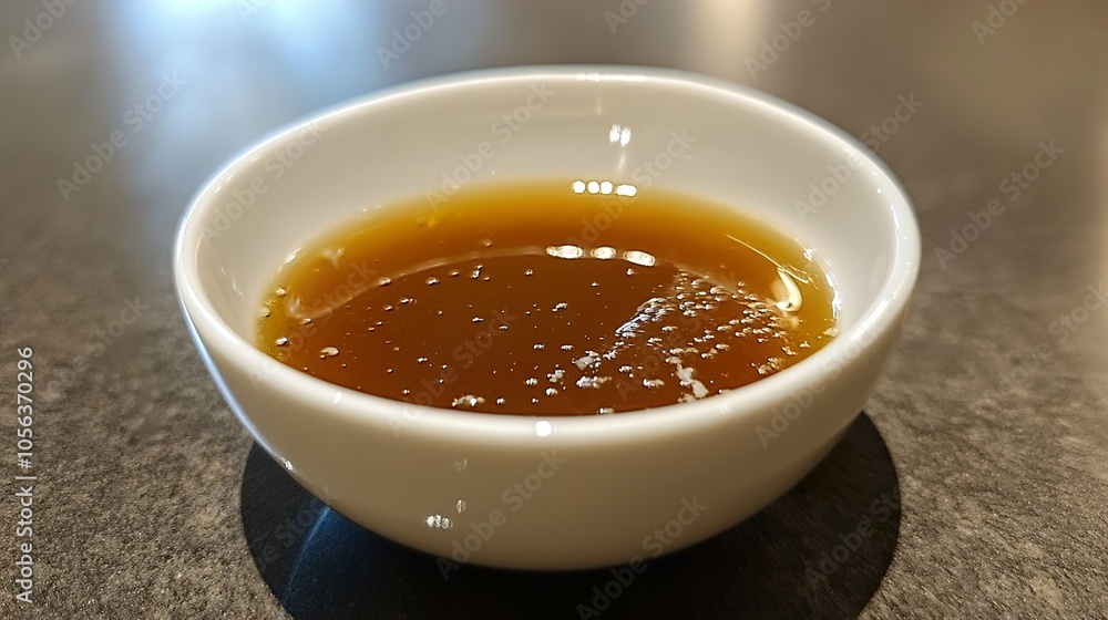Close-up of a Delicious Brown Sauce in a White Bowl Close-up of a Delicious Brown Sauce in a White Bowl