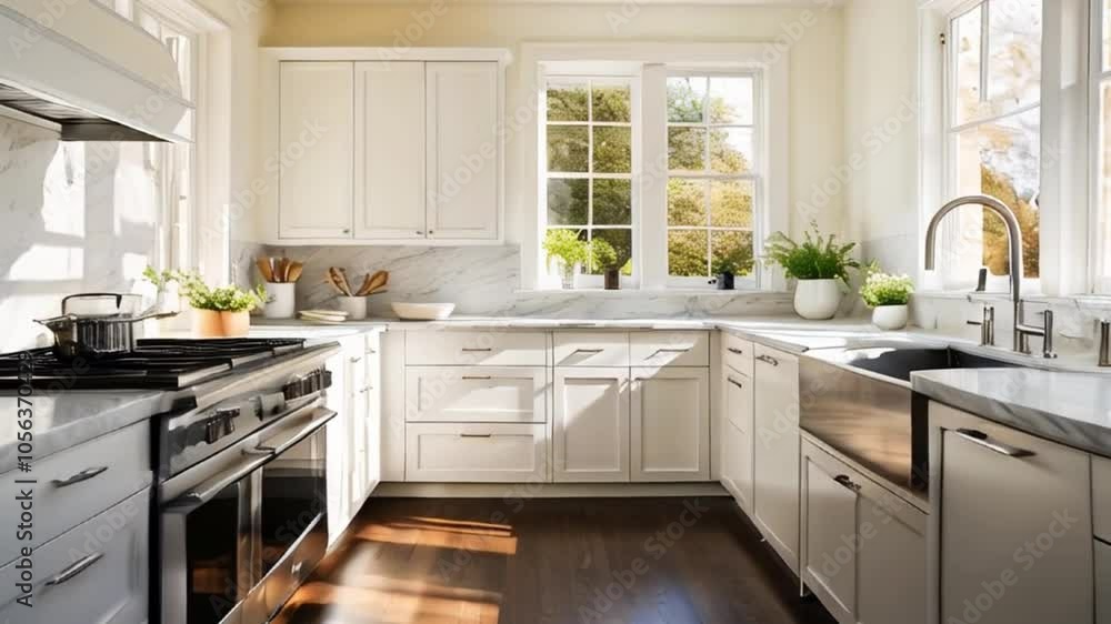 Modern kitchen interior with sunlight Modern kitchen interior with sunlight