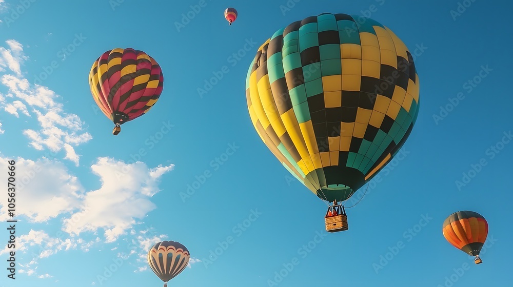 Fototapeta premium Hot Air Balloons in a Bright Blue Sky