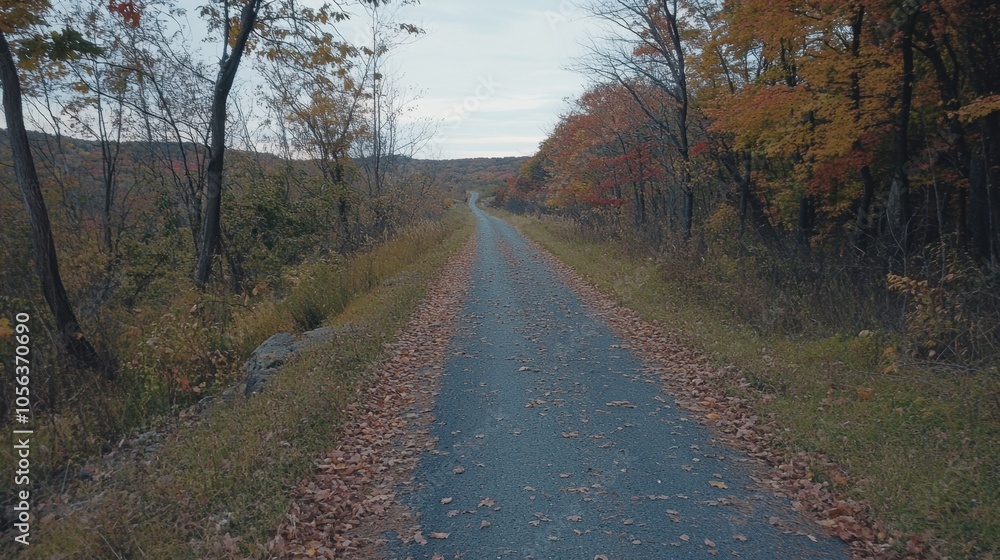 Fototapeta premium Serene Autumn Path Through Colorful Trees