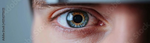 Closeup of a patients eye being examined with a slit lamp during an eye checkup, vision health, eye care