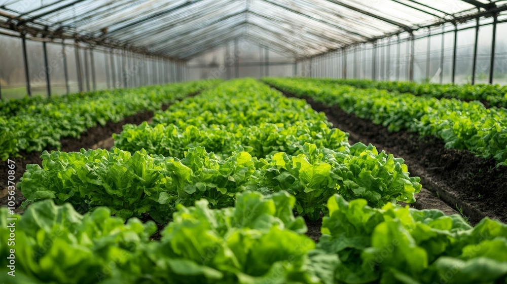 custom made wallpaper toronto digitalA panoramic view of a large greenhouse filled with rows of vibrant, green lettuce growing under controlled conditions